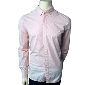 Denim & Flower Button Down Shirt Mens Large Pink Polka Dot Excellent Slim Fit